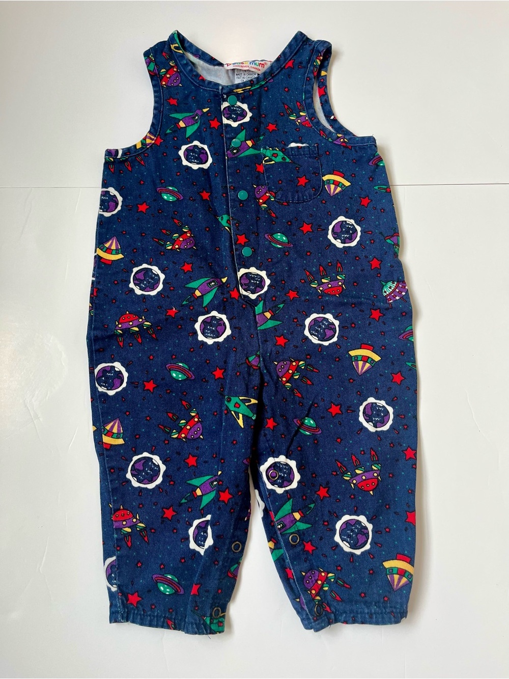 Kids Navy Vintage Please Mum Space-Print Romper